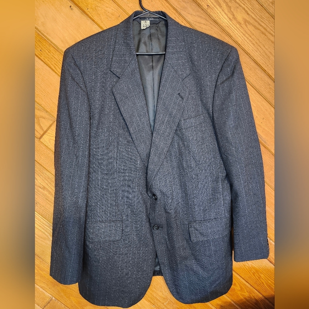 Franco Lanzetti dark charcoal gray pinstripe wool suit jacket size 48